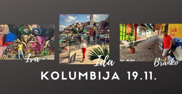 Three travel photos labelled Iva, Ida and Branko under a Kolumbija heading