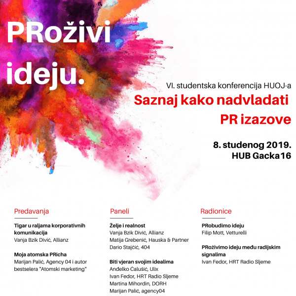 Plakat konferencije PRoživi ideju s programom predavanja, panela i radionica